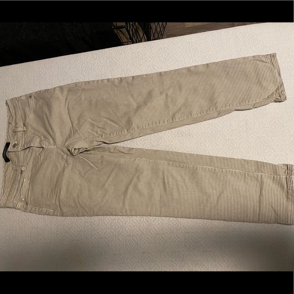 Yellow checkered straight leg work pants